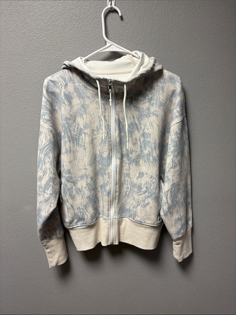 Old Navy Active Dynamic Fleece Cream & Light Blue Marble Zip Hoodie W/Cowl Neck